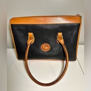 Vintage Dooney & Bourke Black/Tan Pebbled All Weather Leather Satchel Purse USA